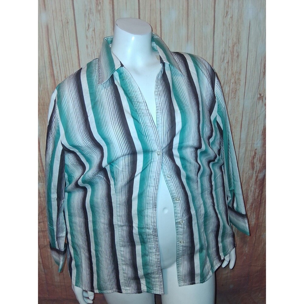 Jones NY Multicolor Stripe 3/4 Sleeve Button Up Blouse Sz 1X